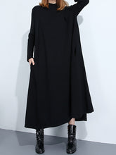 Women Solid Color High Neck Long Sleeve Dress
